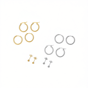 Orecchini a Cerchio Sottili in Acciaio Oro e Argento 6mm Set da 12 Pezzi Gioielli per Piercing - Product Image 2