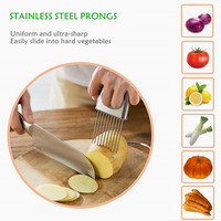 Keuken Gadget Fruit Houder Vork Snijden Groente Snijchopper Rvs Ui Slicer Snijder