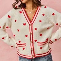 Pull cardigan en tricot à col en V et cœur à la mode pour femmes, jacquard d'automne pour la Saint-Valentin, manteau ample et surdimensionné, personnalisé, vente en gros sur mesure
