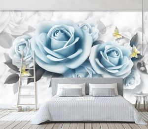 Moderno minimalista 3D <span class=keywords><strong>azul</strong></span> Rosa Floral papel pintado contemporáneo mariposa decoración Mural para paneles de pared de salón - Product Image 2