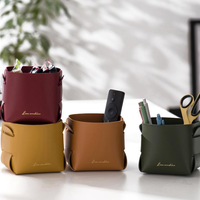 Petit panier de rangement porte-stylo décor de bureau brosse cosmétique conteneur plateau de rangement en cuir PU