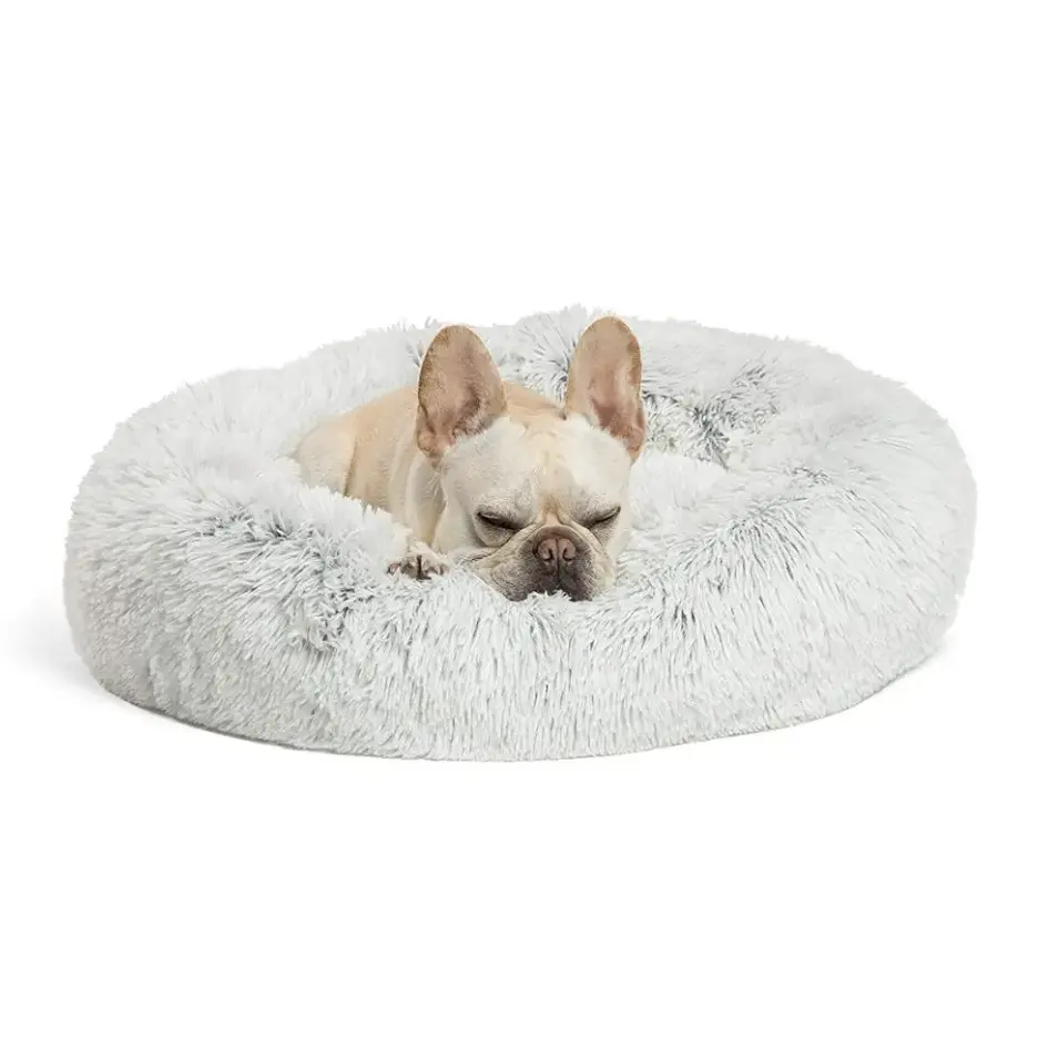 Lits pour animaux de compagnie accessoires couverture amovible ronde beignet câlin doux en peluche luxe lit pour chien