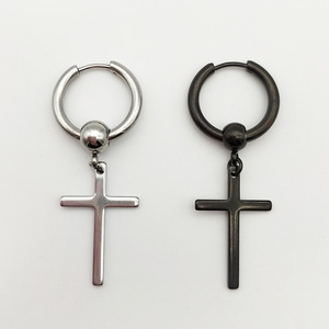 Pendientes de aro cruzados de acero inoxidable para hombres y mujeres, joyería de moda - Product Image 2