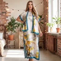 Kaftan décontracté ample à manches courtes et imprimé floral, longueur cheville, en soie, grande taille, élégant, pour femme africaine, drapé, ODM, été 2026