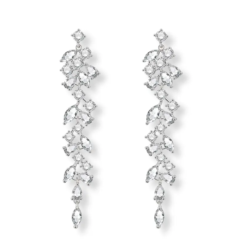 Classic Petal Drop AAA CZ Stone Latest Design Of Cubic Zirconia Earrings Wholesale Women's Silver Bridal Diamond Earrings