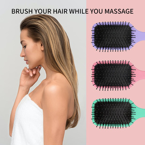 Cepillo de pelo esmerilado de plástico ovalado personalizado Masaje antiestático Pasadores de acero Cojín Cepillo de pelo de paleta - Product Image 2