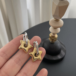 18K <b>Gold</b> Plated Stainless Steel Vintage Star Design <b>Chunky</b> <b>Hoop</b> Earrings with Heart Shape Dual-Purpose for Women - Product Image 4