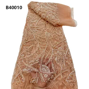 CHOCOO New Products Orange Nigerian Lace Fabric With Sequin Embroidery Beaded Fabric Lace For Dress