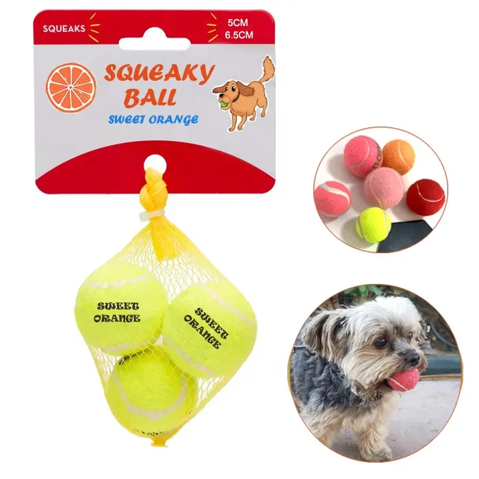 2 "En 2.5'' Inch 5Cm 6.4Cm Custom Logo Eco-Vriendelijke Kauw Natuurlijk Rubber Gooien Pluche Hond Piepende Tennisbal Speelgoed Met Logo