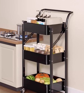 LE Foldable Trolley Livingroom Bedroom Cart Hair Salon Trolley <b>Metal</b> Trolley <b>Cabinet</b> Sanck Rack - Product Image 2
