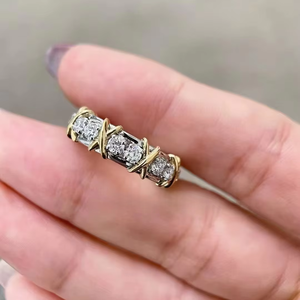 Schmuck Labor-Gezüchteter Diamant Platin 18K Massivgold Zweifarbig Breit mit Rundem Brillantschliff Modische Ringe - Product Image 1