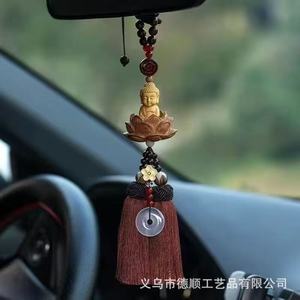 Pendentif Bouddha en Bois de Buis Deshun, Ornement de Voiture, Décoration de Rétroviseur en Bois de Pêche, Artisanat Manuel, Style Individualiste - Product Image 2