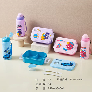 Boîte à lunch pour enfants d'âge <span class=keywords><strong>scolaire</strong></span> avec bouteille d'eau à paille, boîte à lunch pour enfants à 2 compartiments avec fourchette, cuillère et ensemble de bouteille d'eau - Product Image 5