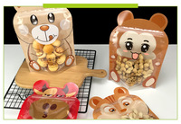 Pochette à fermeture éclair en forme d'animal de dessin animé mignon, sac d'emballage transparent pour collations, noix, bonbons, biscuits