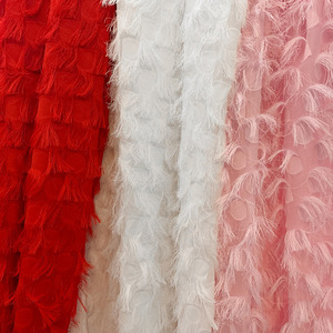 Tela de encaje de plumas blancas al por mayor, tela jacquard, tela cortada, borlas, falda de verano, encaje de gasa para vestido de novia - Product Image 1