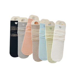 Summer Women's Thin Mesh Slouch Socks Embroidered Heart Double Needle Loose Cuff Sweat Absorbent Casual Style - Product Image 5