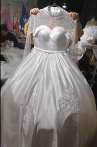 2023 Dubai árabe cuello alto satén vestido de novia vestidos de novia cristales brillantes con cuentas de talla grande vestidos de novia de manga larga - Product Image 2