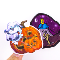 Pas quantité minimale de commande écologique Halloween découpé autocollants en vinyle personnalisé citrouille lanterne chapeau de sorcière résistant aux UV étanche pour l'emballage cadeau