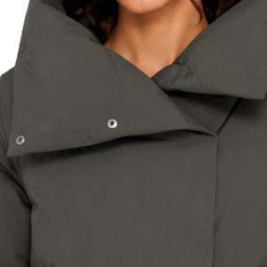 Manteau long matelassé pour <span class=keywords><strong>femme</strong></span> avec logo personnalisé, couleur olive foncé, col asymétrique à revers, boutons-pression, coupe-vent, <span class=keywords><strong>doudoune</strong></span> d'hiver pour <span class=keywords><strong>femme</strong></span> - Product Image 5