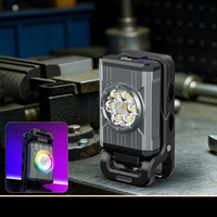 Lampe de travail LED rechargeable multifonctionnelle, 360° ° Pince rotative, crochet magnétique, lumière d'avertissement rouge et bleue et lumière ambiante RVB