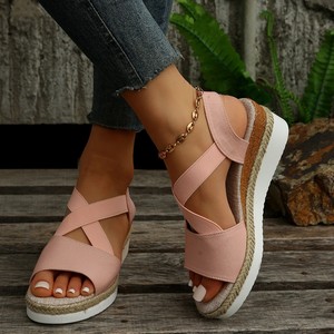 Semelle épaisse bout ouvert chaussures de plage été décontracté sandales en corde de chanvre pour les femmes tressées Wedge - Product Image 4