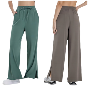 Pantalon de yoga taille haute pour femme avec fentes et poches, édition jeune, fin, pour le sport et le fitness, coupe ample avec cordon de serrage, motif uni - Product Image 2