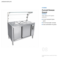 Comptoir chauffant isotherme professionnel en acier inoxydable pour présentation alimentaire avec couvercle en verre incurvé 60-85°C