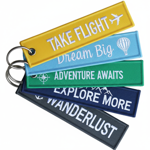 Llavero de tela bordado <span class=keywords><strong>personalizado</strong></span> con correa de tela, tipo etiqueta de vuelo '<span class=keywords><strong>Remove</strong></span> <span class=keywords><strong>Before</strong></span> <span class=keywords><strong>Flight</strong></span>', para aviación, motocicleta, equipaje, con logotipo de marca promocional - Product Image 2