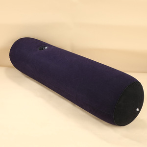 Almohada inflable de soporte lumbar de 85 cm de largo - Cojín de espalda flocado de PVC para silla de oficina, coche, viajes y actividades al aire libre, azul oscuro - Product Image 2