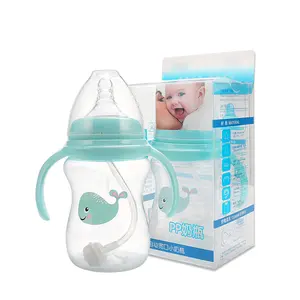 廉价定制宽口180毫升可爱食品级硅胶奶瓶Pp防绞痛婴儿奶瓶带手柄
