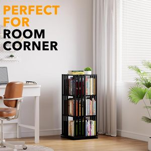 Librería Giratoria de Bambú de 360 Grados, Torre de 4 Niveles, Librería Redonda Giratoria de Bambú Negro, Organizador Vertical Giratorio para Esquina - Product Image 2