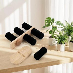 Nouveau Présentoir à 3 Niveaux en Bambou et Velours Noir/Cuir Anti-Poussière pour Bracelets, Montres, Épingles à Cheveux, Cordons et Bijoux - Product Image 4