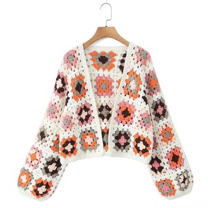 Offre Spéciale femmes Style ethnique Vintage bulle à la main pull Cardigan décontracté haut court <span class=keywords><strong>Crochet</strong></span> vêtements - Product Image 2