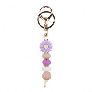 Small Daisy DIY Eco-Friendly Carabiner <b>Keychain</b> Pendant Silicone Bead String Bag Bracelet with <b>Keychain</b> - Product Image 4