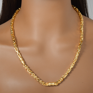 Colliers de mode unisexe en acier inoxydable plaqué or 18 carats, avec chaîne byzantine et accents cylindriques texturés épais polis, brillants, en gros - Product Image 2