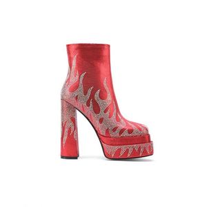 Stivali da Donna Nuovi Modelli 2026 con Motivo a Fiamma Perlato, Punta Quadrata, Cerniera Laterale e Tacco Spesso Alto - Product Image 2
