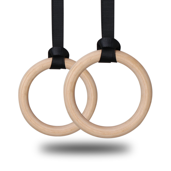 1 Paire D'anneaux De Gymnastique En Bois Avec Sangles à Boucle