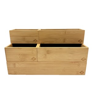 Caja de almacenamiento de bambú, juego de cinco piezas, organizador de oficina rectangular para organización de escritorio con forro negro - Product Image 2
