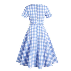 <span class=keywords><strong>Hepburn</strong></span> rétro à manches courtes grande balançoire <span class=keywords><strong>robe</strong></span> d'été 50s 60s britannique Vintage femmes bleu robes à carreaux <span class=keywords><strong>Robe</strong></span> Femme - Product Image 2