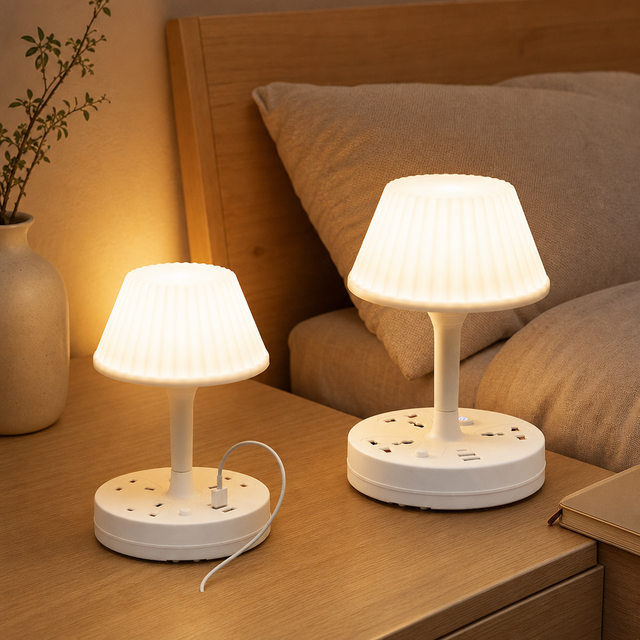 LED Desk Lamp Power Strip 3 AC Outlets 2 USB A 1 USB C Ports Multi Function Extension for Home Office
