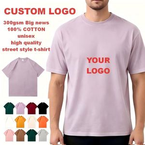 T-shirt personnalisé avec logo 300 GSM pour homme, 100 % coton, coupe vintage ample, unisexe, décontracté, vente en gros - Product Image 2
