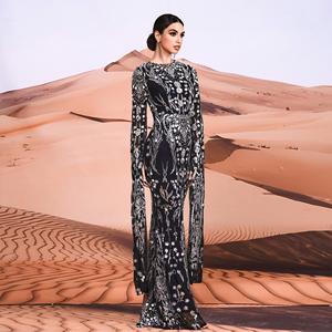 Vestido formal de noche largo para mujer, Vestido de satén hasta el suelo con lentejuelas para fiestas en Dubái y Oriente Medio - Product Image 2