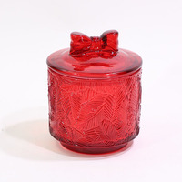 Bocaux à bougies en verre de luxe 8oz 10oz à fond épais, résistants à la chaleur, parfumés, en cristal rouge, pour Noël, avec couvercle en verre
