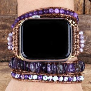 <span class=keywords><strong>Bracelet</strong></span> de montre Boho perlé fait à la main pour femmes, mélange de pierres naturelles de 4mm, améthyste, gravier, charme, 5 brins, cadeau - Product Image 5