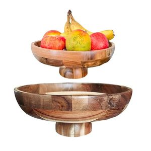 आधुनिक घरेलू सजावटी सामान थोक बिक्री फार्म हाउस मोमबत्ती एकासिया बड़े लकड़ी के कटोरे और प्लेटों के गोल फल - Product Image 4