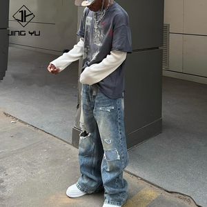 Custom Oversized T Shirt High Quality Acid Wash Graphic <strong>Cotton</strong> <strong>Long</strong> <strong>Sleeve</strong> Vintage Waffle Boxy Double Layer <strong>Long</strong> <strong>Sleeve</strong> T-shirt - Product Image 2