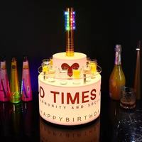 Présentoirs à gâteaux ronds personnalisés en acrylique, plateaux pour verres à shot, présentoirs VIP lumineux pour gâteaux d'anniversaire et service de bouteilles
