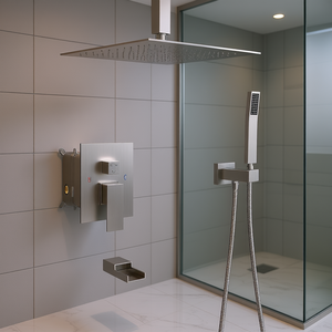 Sistema de ducha cuadrado de 12 pulgadas de níquel cepillado para montaje en techo con caño de cascada para bañera y válvula de instalación oculta, accesorios para cuarto de ducha - Product Image 2