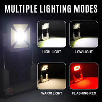 Projecteur LED solaire rechargeable portable, intensité réglable, orientable à 360°, modes d'éclairage multiples, COB 1000 LM, atelier, DC, IP33