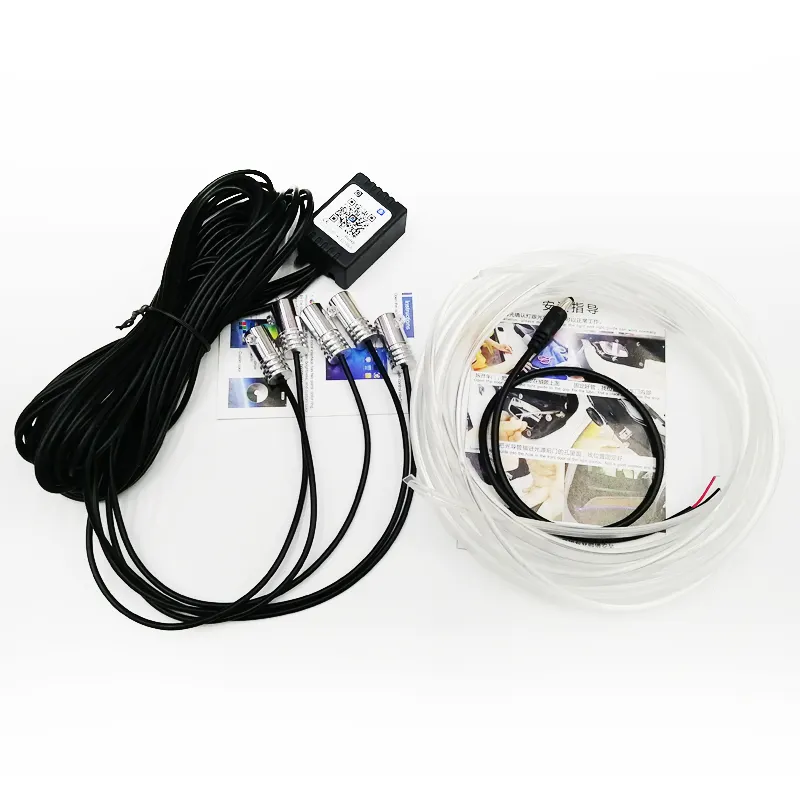 6 en 1 RGB LED Atmósfera Interior del coche Kit de luz ambiental Tiras de fibra óptica Luz por App Control DIY Música 6M
